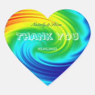 Adesivo Coração vinheta retangular espiral arco-íris