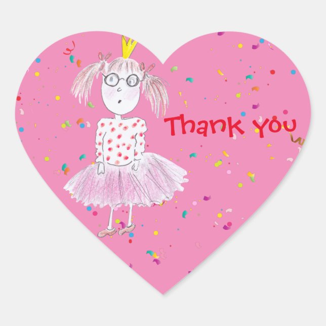 Adesivo Coração Vinheta Rosa do Partido Confetti (Frente)