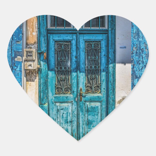 Adesivo Coração Vinhetas da porta de pintura azul-russa (Frente)