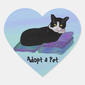 Adesivo Coração Vinhetas de Adoção de Pet Nap de Gato Tuxedo
