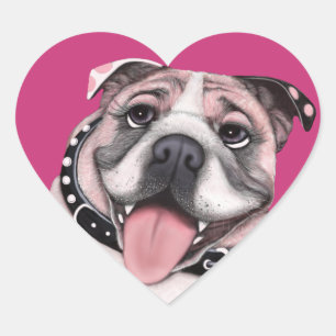 Adesivo Coração Vinhetas de Buldogue Rosa