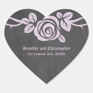 Adesivo Coração Vinhetas de Casamento de Chalkboard Lilac Rosa