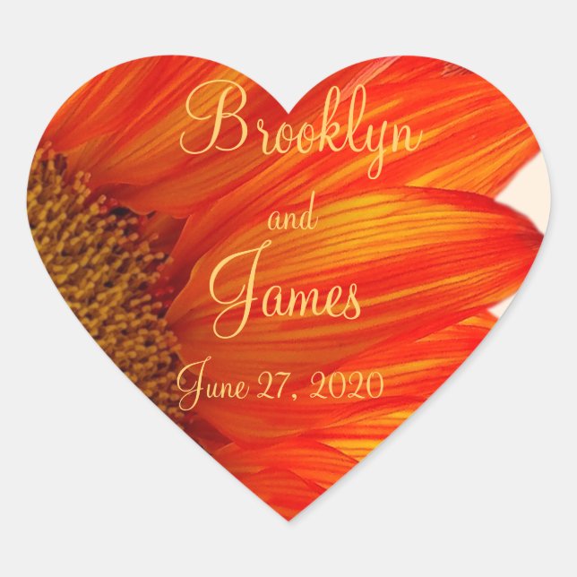 Adesivo Coração Vinhetas de Casamento outono do coração Girassol (Frente)