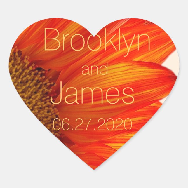 Adesivo Coração Vinhetas de Casamento outono do coração Girassol (Frente)