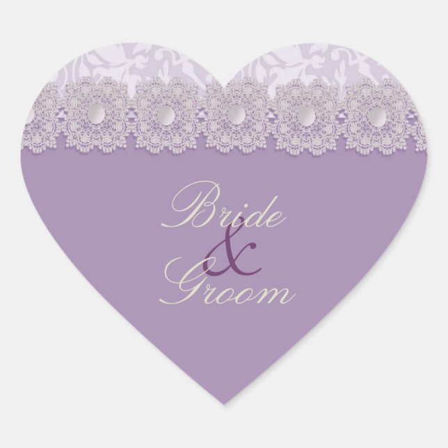 Adesivo Coração Vinhetas de casamentos de Lavandas de rendas e pér (Frente)