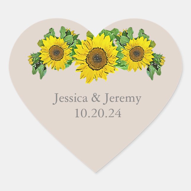 Adesivo Coração Vinhetas de corações de girassol (Frente)