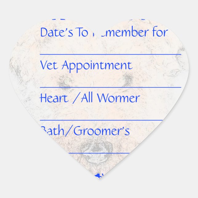 Adesivo Coração Vinhetas de Lembrete Azul Canino (Frente)