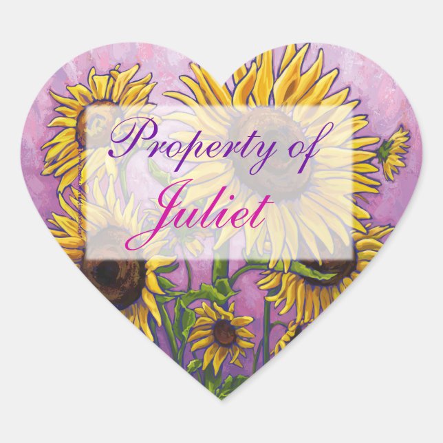 Adesivo Coração Vinhetas de livros de girassol (Frente)