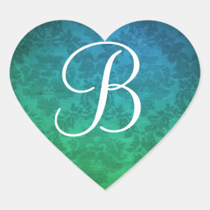 Adesivo Coração Vinhetas de selagem de envelopes monograma azul