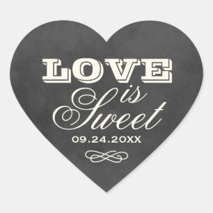 Adesivo Coração Vintage Black Chalkboard Love é Sweet Wedes