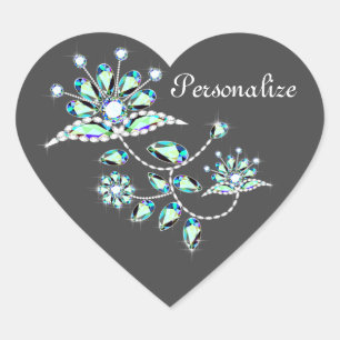 Adesivo Coração Vintage broche flor joias de pedra preciosa floral