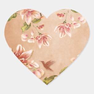 Adesivo Coração Vintage cor-de-rosa das azáleas floral no uísque