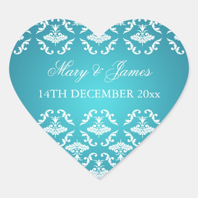 Adesivo Coração Vintage Damask Blue (Frente)