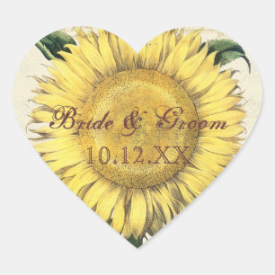 Adesivo Coração Vintage Floral Sunflower - Casamento outono do out