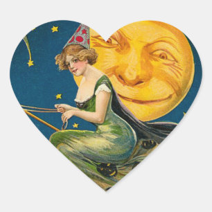 Adesivo Coração Vintage Halloween Flying Witkers