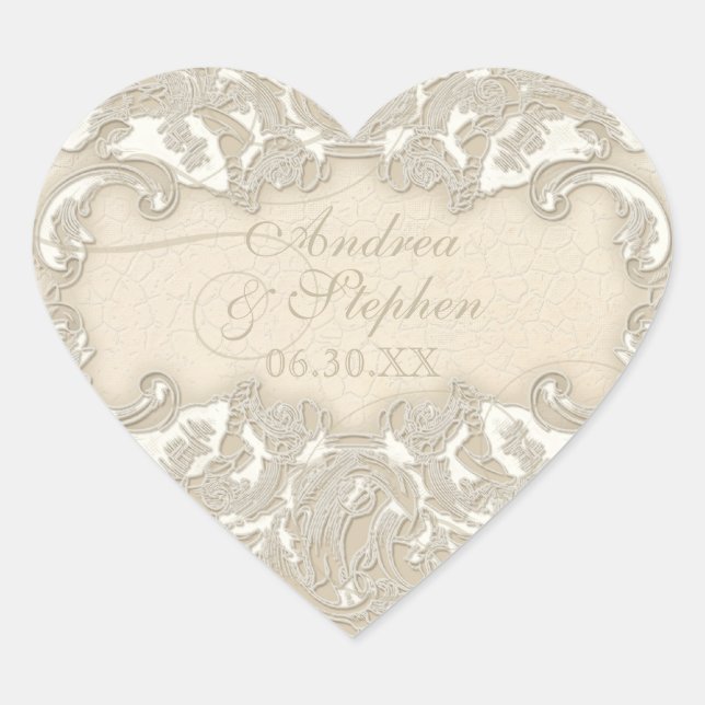 Adesivo Coração Vintage Monograma Lace Barroco Etching Swirl Forma (Frente)