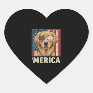 Adesivo Coração Vintage Ouro Retriever 'Merica Flag