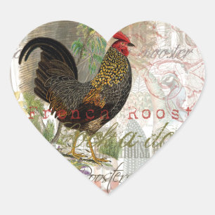 Adesivo Coração Vintage Rooster French Collage Pet Fazenda