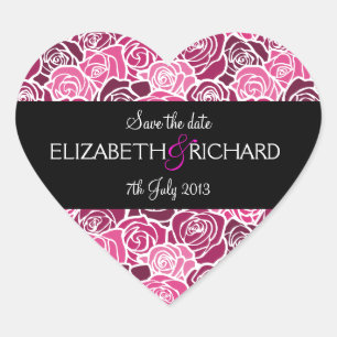 Adesivo Coração Vintage rosa rosas "Save the Date" Sticker