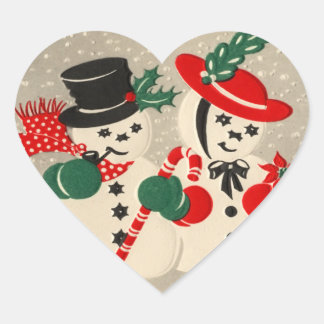 Adesivo Coração Vintage Snowman Casal Stickers