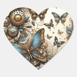 Adesivo Coração Vintage Steampunk Butterflies