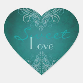 Adesivo Coração Vintage Teal Scroll Teal Candy Buffet Sticker