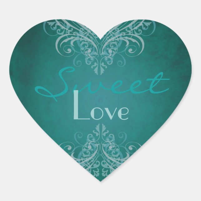 Adesivo Coração Vintage Teal Scroll Teal Candy Buffet Sticker (Frente)