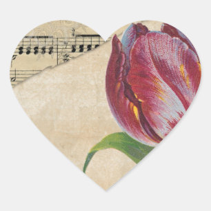 Adesivo Coração Vintage Victorian Music Romance Tulips
