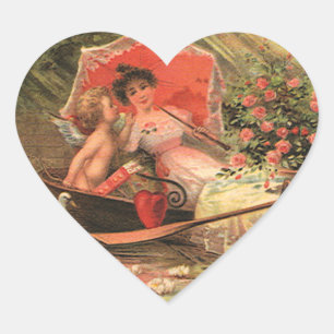 Adesivo Coração Vintage Victorian Valentine Day Cherub com Coraçõe