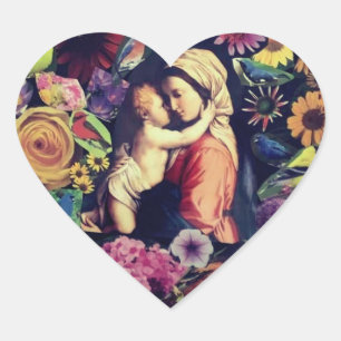 Adesivo Coração Virgem Abençoada Maria Jesus Rosas Flores Religio