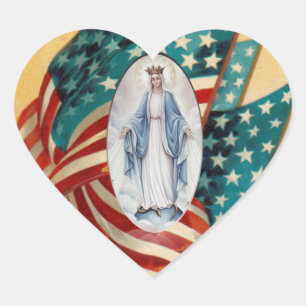 Adesivo Coração Virgem Maria abençoada da bandeira americana do
