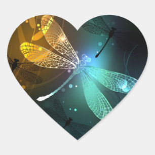 Adesivo Coração Voo luminoso verde de libélula