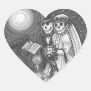 ADESIVO CORAÇÃO VOTOS NO CEMITÉRIO, CASAMENTO DE ESQUELETOS, NOIVA