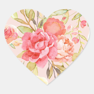 Adesivo Coração Watercolor Cotage Garden Rosas Scrapbook