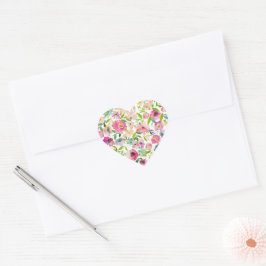 Adesivo Coração Watercolor Floral Heart Pink Sweet Namorados Love