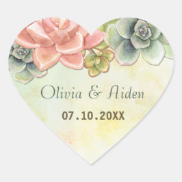 Adesivo Coração Watercolor Floral Suculente