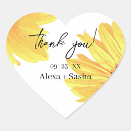 Adesivo Coração Watercolor Sunflower Wedding