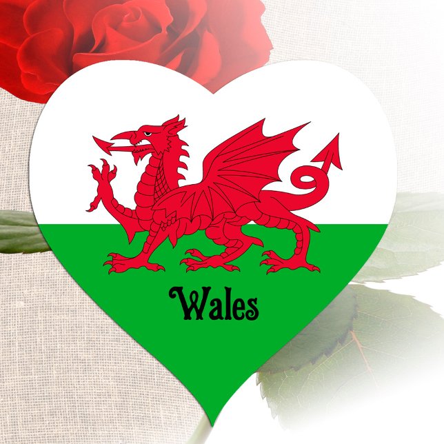 Adesivo Coração Welsh Flag Heart Sticker, Patriotic Wales, Dragon (Criador carregado)