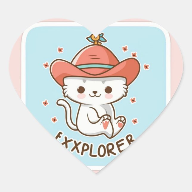 Adesivo Coração Whimsical Trading Adventure Sticker - Cute Kitten (Frente)