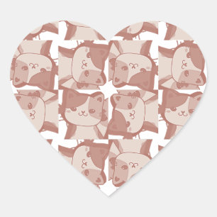 Adesivo Coração Whisker's Whimsy: Padrão de Calico Kitten Rosa Mac