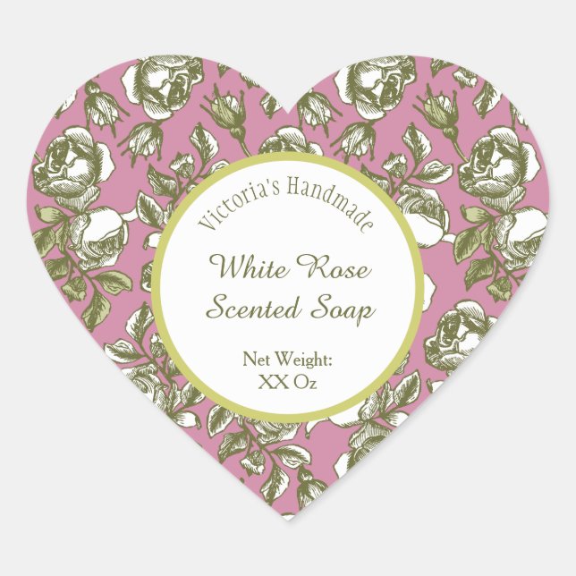Adesivo Coração White and Faux Gold Rose on Pink Editable Soap (Frente)