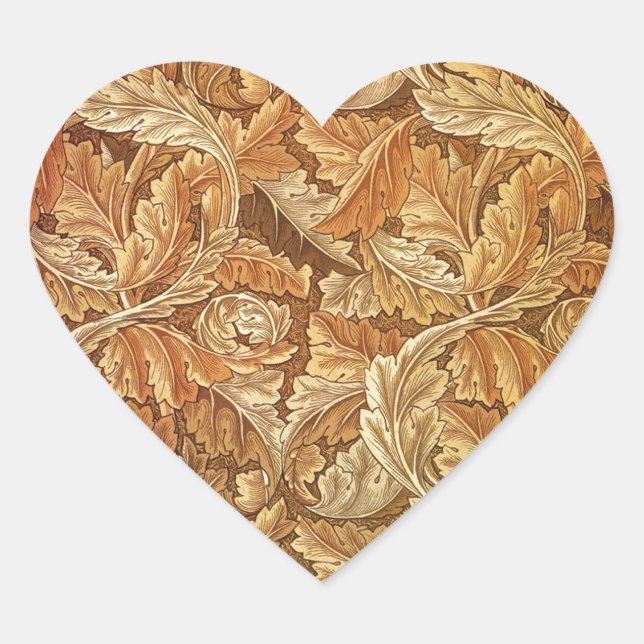 Adesivo Coração William Morris Acanthus Marrom Folhas de Outono (Frente)