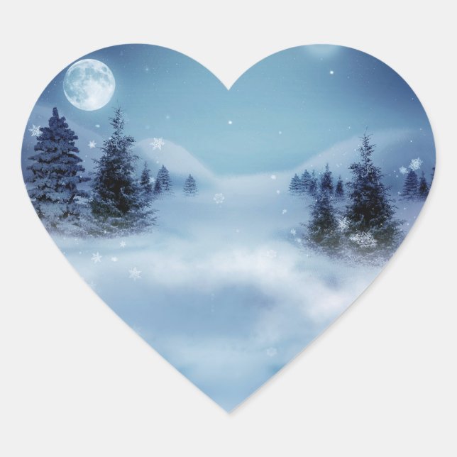 Adesivo Coração Wonderland de inverno à noite (Frente)