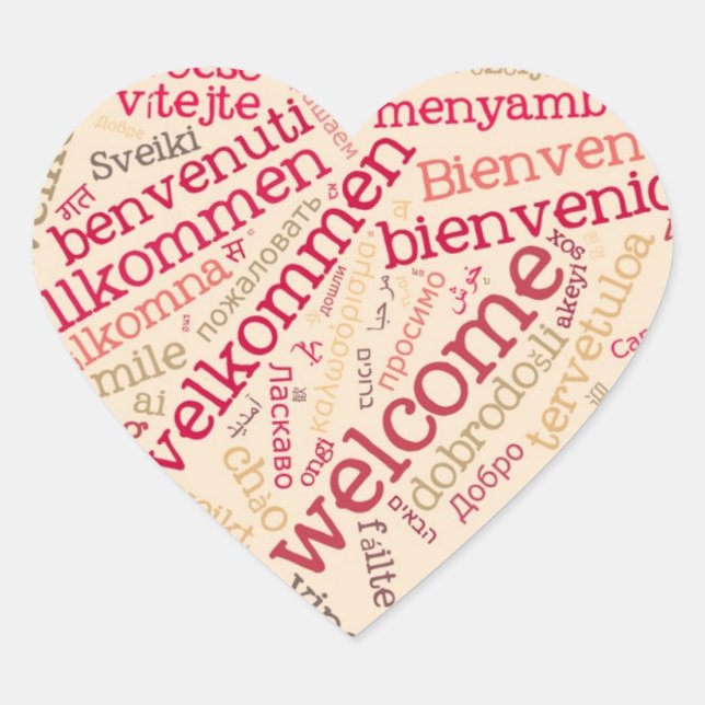 Adesivo Coração Wordcloud WELCOME Heart Sticker (Frente)