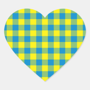 Adesivo Coração Xadrez Azul Amarelo Verde Padrão de Peças