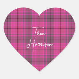 Adesivo Coração Xadrez escocês preppy rosa e roxo personalizado 