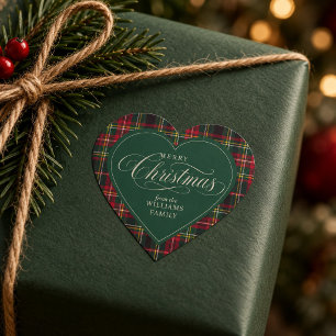 Adesivo Coração Xadrez Vermelho Floresta Verde Natal Família