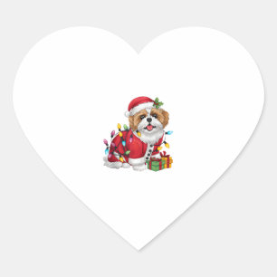 Adesivo Coração Xmas Lighting Papais noeis Shih Tzu Dog Natal
