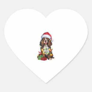 Adesivo Coração Xmas Lighting Santa Hat Welsh Springer Spaniel Dog