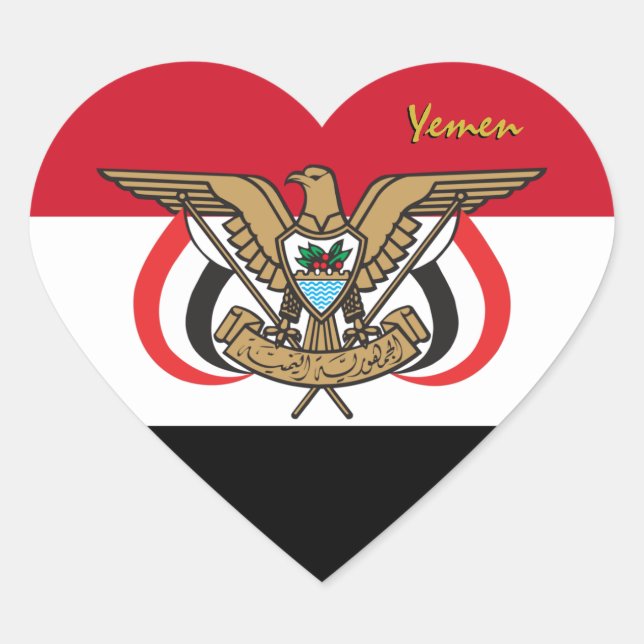 Adesivo Coração Yemen Heart Sticker, Patriotic Yemeni Flag (Frente)